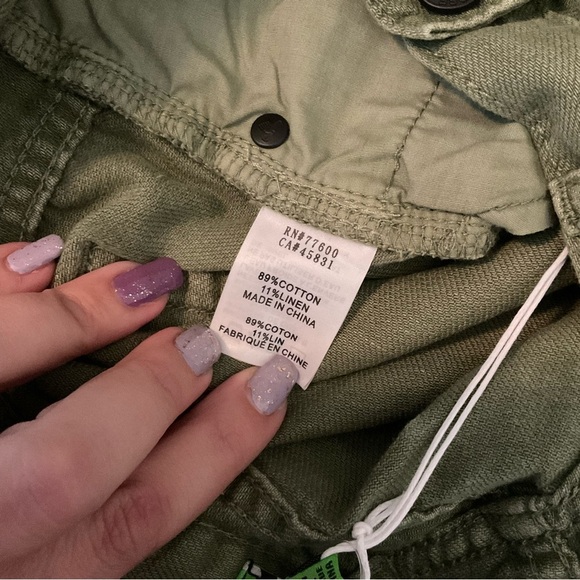 Sandrine Rose FREE PEOPLE Bermuda Shorts Army Green Cotton & Linen Denim Sz 27 - Picture 6 of 8